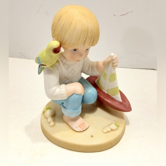 SHIPMATES Boy With Sailboat Figurine Nursery Decor By Maggie Murphy Vintage - Picture 1 of 9